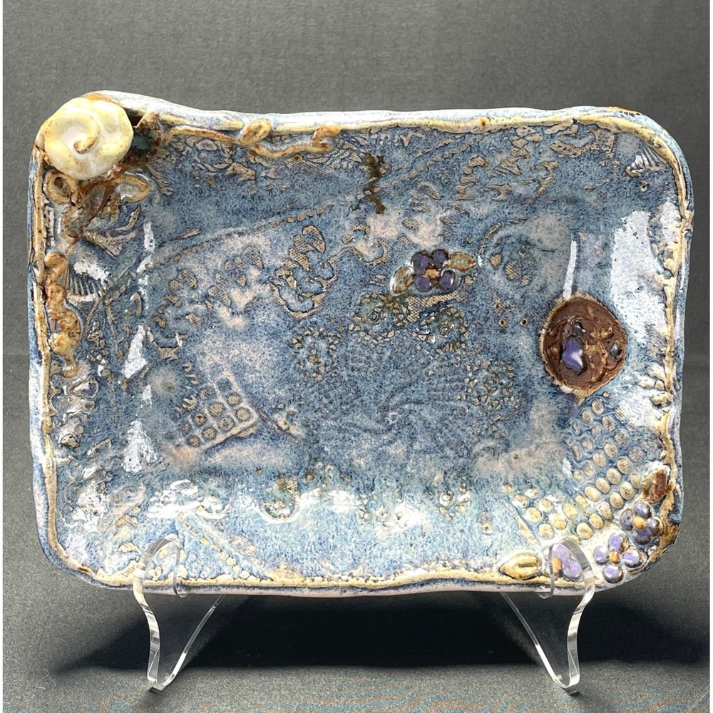Barbara Larkin Fox Pass Pottery Art Tile Dish 1995 Signed Ceramic 8.25"